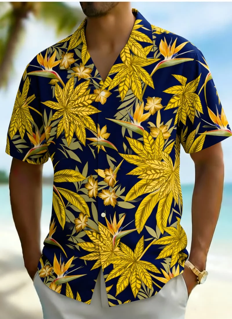 Men's Artistic Hawaiian Floral Print Shirt Stylish Summer Outfit for Seaside Getaway Weekend Social Event Office Casual