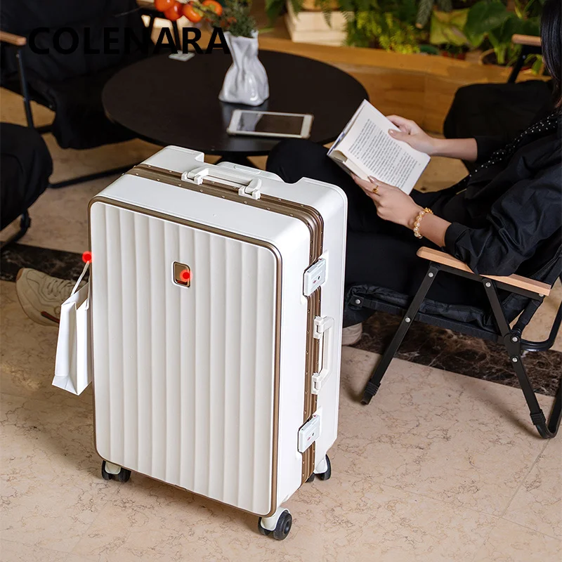 

COLENARA Luggage Aluminum Frame Boarding Box 20"22"24"26”28 Inch Large Capacity Trolley Case ABS + PC Women's Cabin Suitcase