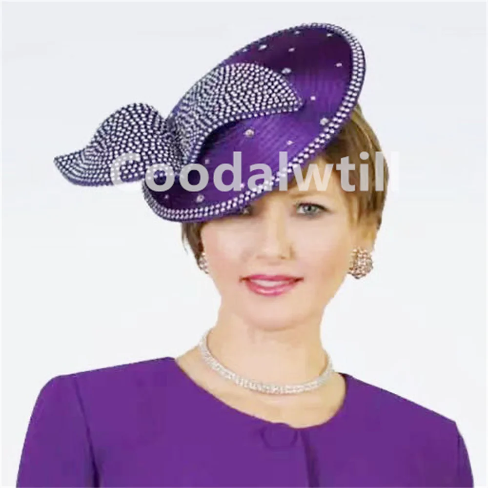 New Elegant Rhinestone Fascinators Wedding Hat For Women Kentucky Headpiece Ladies Wedding Pillbox Cap Party Dinner Chapeau Caps