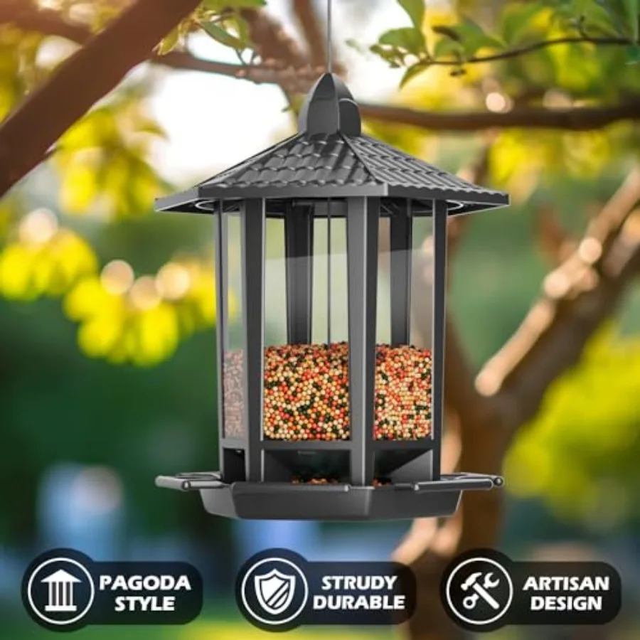 【Spot goods】2 Pack Bird Feeders for Outdoor Hanging Retro Pagoda Design Fun Installation Bird Feeder Attracting Wild Birds Chic view 6