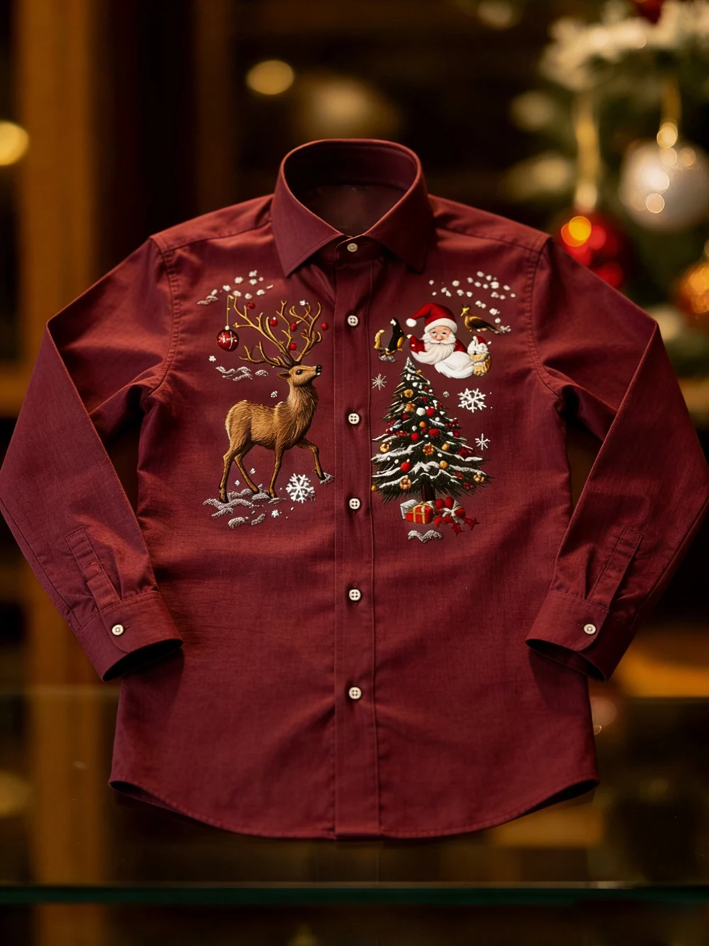 الرجال الكتان عيد الميلاد تزلج الكرتون نمط ثلاثية الأبعاد قميص مطبوع هاواي الاستوائية المنزل حفلة طويلة الأكمام التلبيب قميص ملابس الرجال