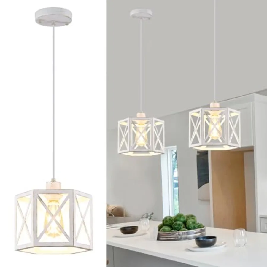 

Комплект из 2 подвесных светильников для кухонного острова: современные подвесные светильники с шестиугольным каркасом, винтажные металлические потолочные светильники, регулируемые.