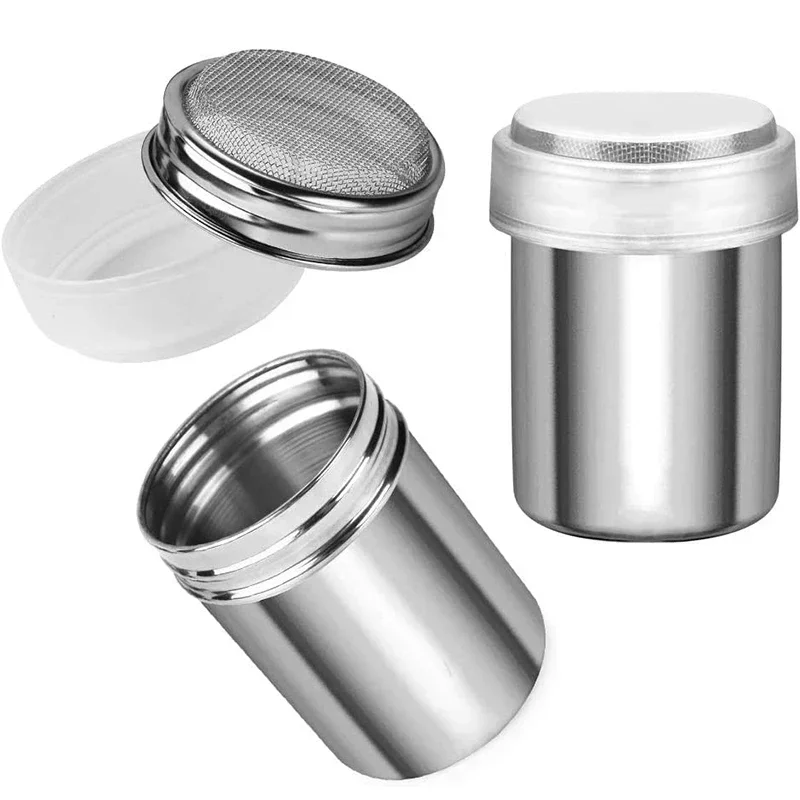 LMETJMA Powder Sugar Shaker Duster Dredges Stainless Steel Powder Sugar Shaker with Lid Mesh Shaker Powder Cans Jars JT219