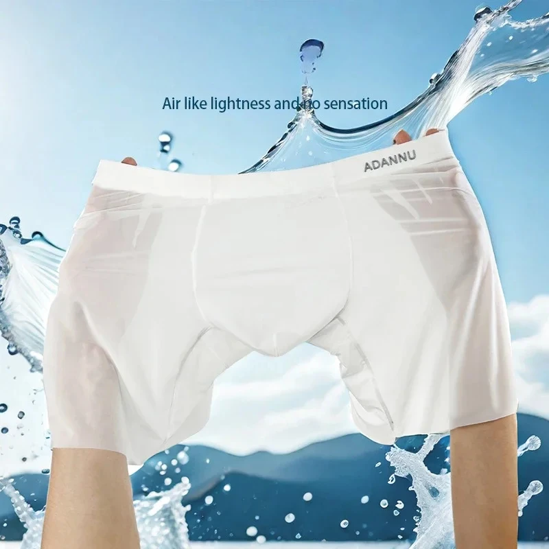 1/2/3 Uds Boxers de seda helada para hombre transparente 0,01 tela ultrafina transparente ropa interior sin costuras Boxer antibacteriano