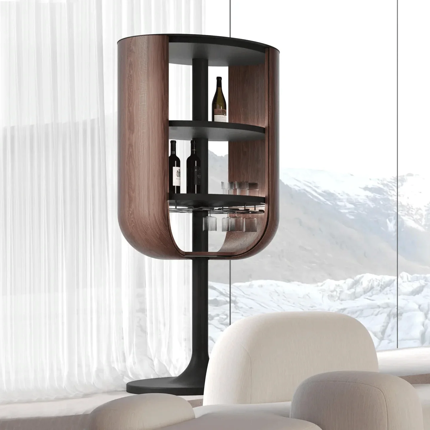 Creative solid wood petal wine cabinet luxury model house designer living room