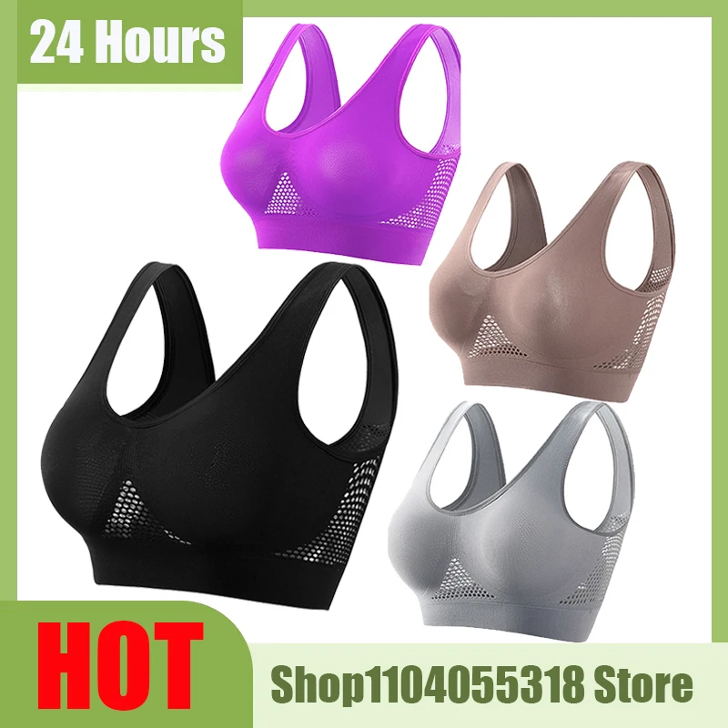 Seamless Mesh Women Sports Bras Fitness Gym Running Underwear Shockproof Bra Wireless Plus Size Crop Top Breathable Yoga Bra