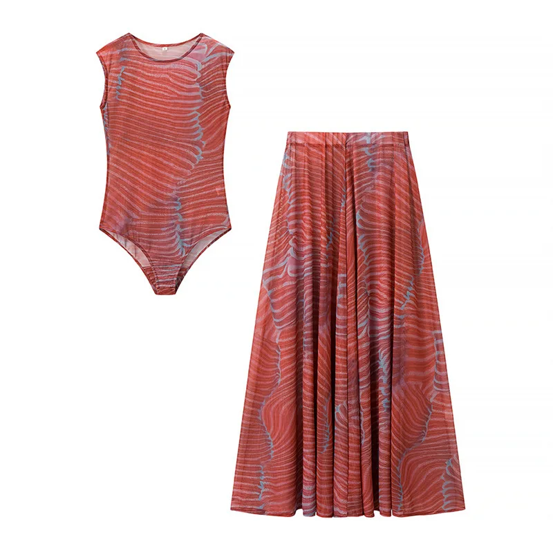 

Женский модный темпераментный топ без рукавов, комплект с юбкой средней длины