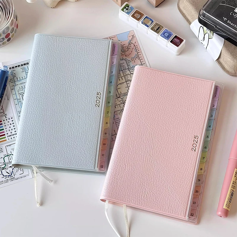 Colorful Index Leather Schedule Notebook Monthly Weekly Planner Notes Diary Notebook Portable Simple Notebook Fashion Handbooks