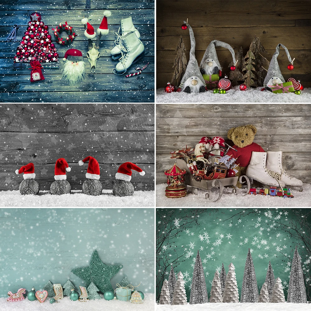 

Bonvvie Christmas Photography Backdrop Winter Snow Xmas Tree Wood Floor Window Fireplace Background Portrait Photo Studio Props