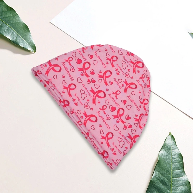 Breast Cancers Awareness Elastic Skull Hat Ribbon Printed Pattern Caps for Women