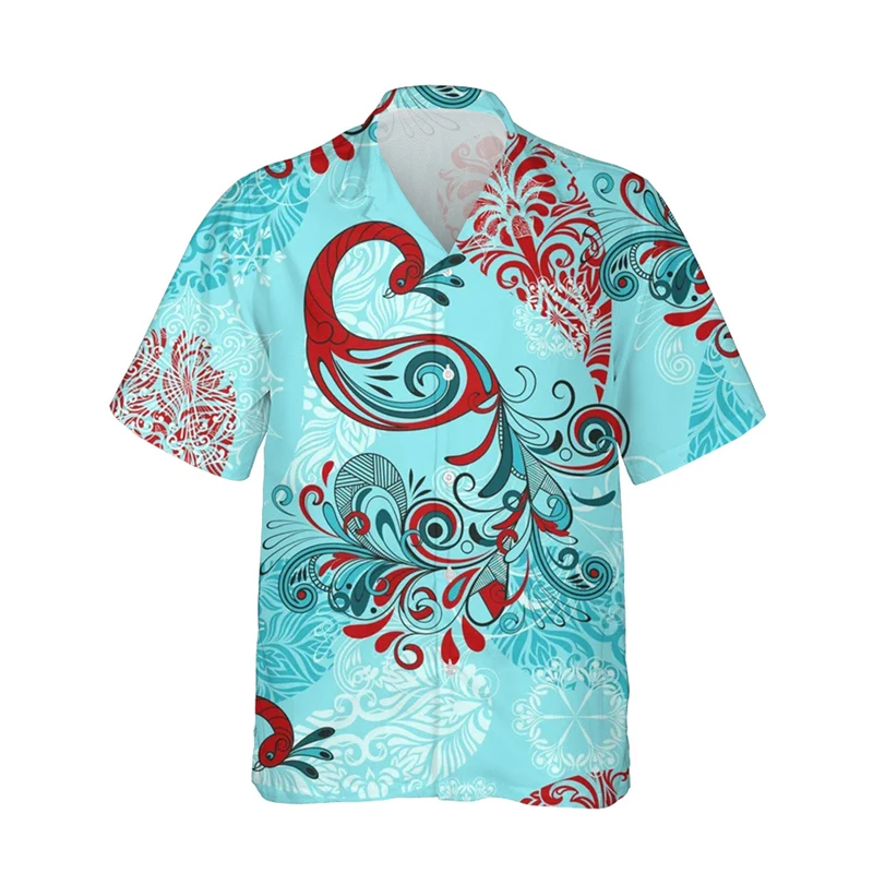 Divertente piuma 3d stampa magliette Top moda estate Hawaii spiaggia uomo donna risvolto allentato manica corta bottone Tee Top Shirt vestiti