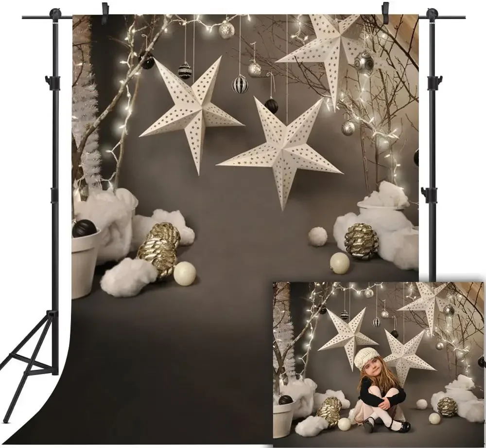 Black Christmas Star Newborn Photography Background Kids Portrait Winter Happy Nea Year Photocall Bells art Photo Booth