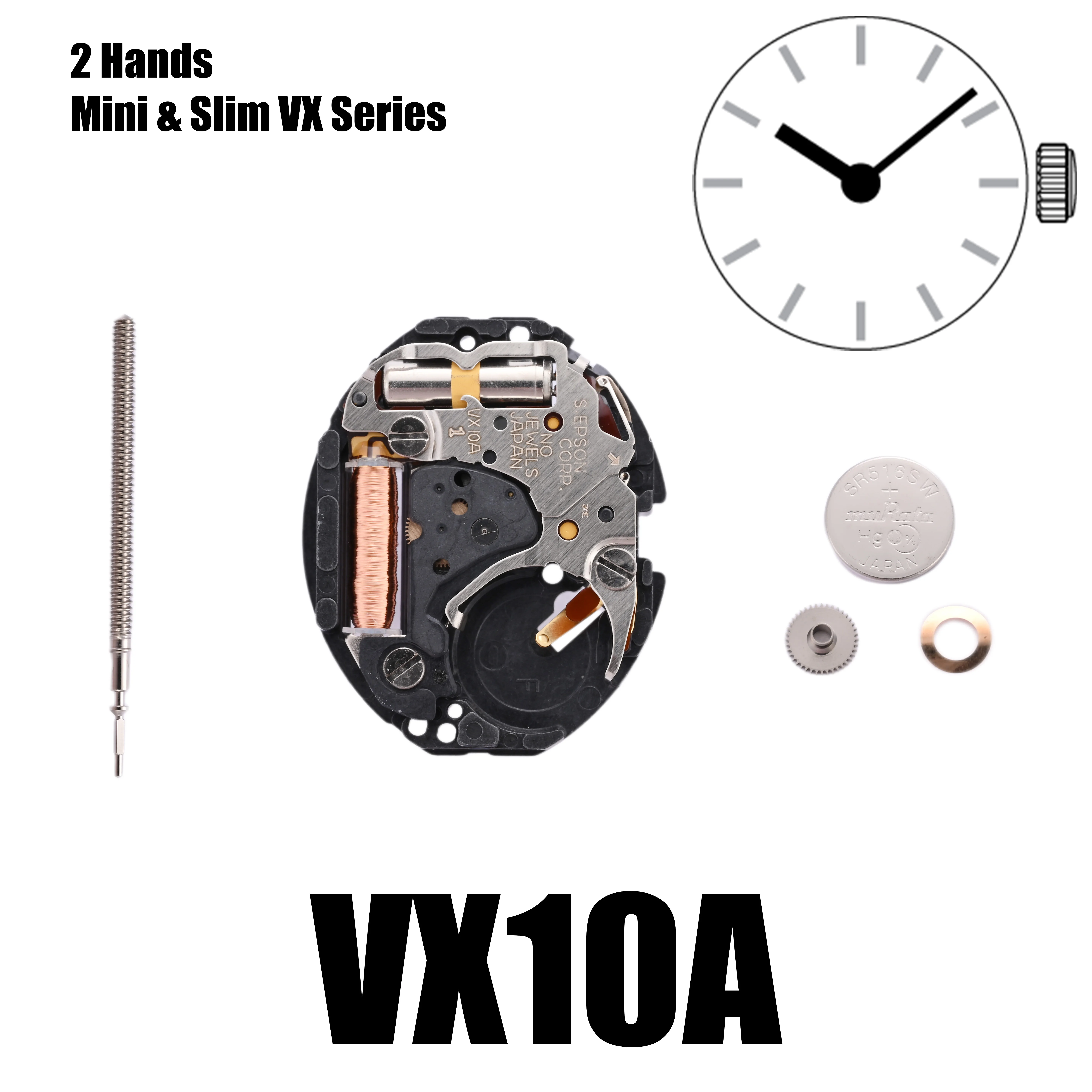 VX10 Movement VX10A Movement Japan Genuine MINI & SLIM Series VX10A Quartz Movement Size: 6 3/4 x 8\'\'\' 2 Hands