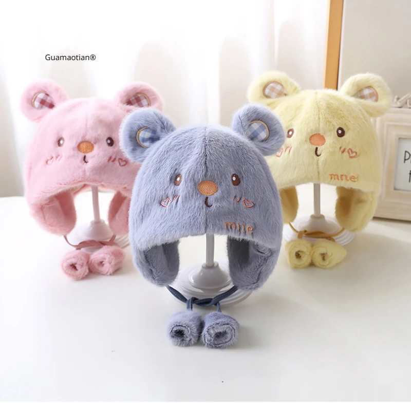 

4 Colors Winter Baby Cute Cartoon Bunny Hats Kids Thickened Plush Caps with Earflap Girls Boys Warm Hat Headwear 3-18M