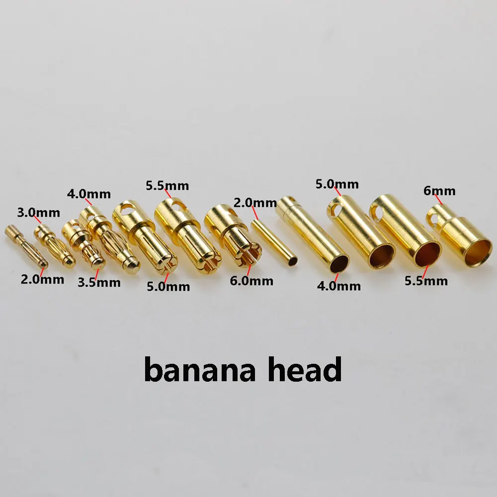 Tête banane en cuivre pur, prise banane, réglage électrique du moteur de modèle d'avion, 2.0mm, 3.0mm, 3.5mm, 4.0mm, 5.0mm, 5.5mm, 6.0mm, 1PC