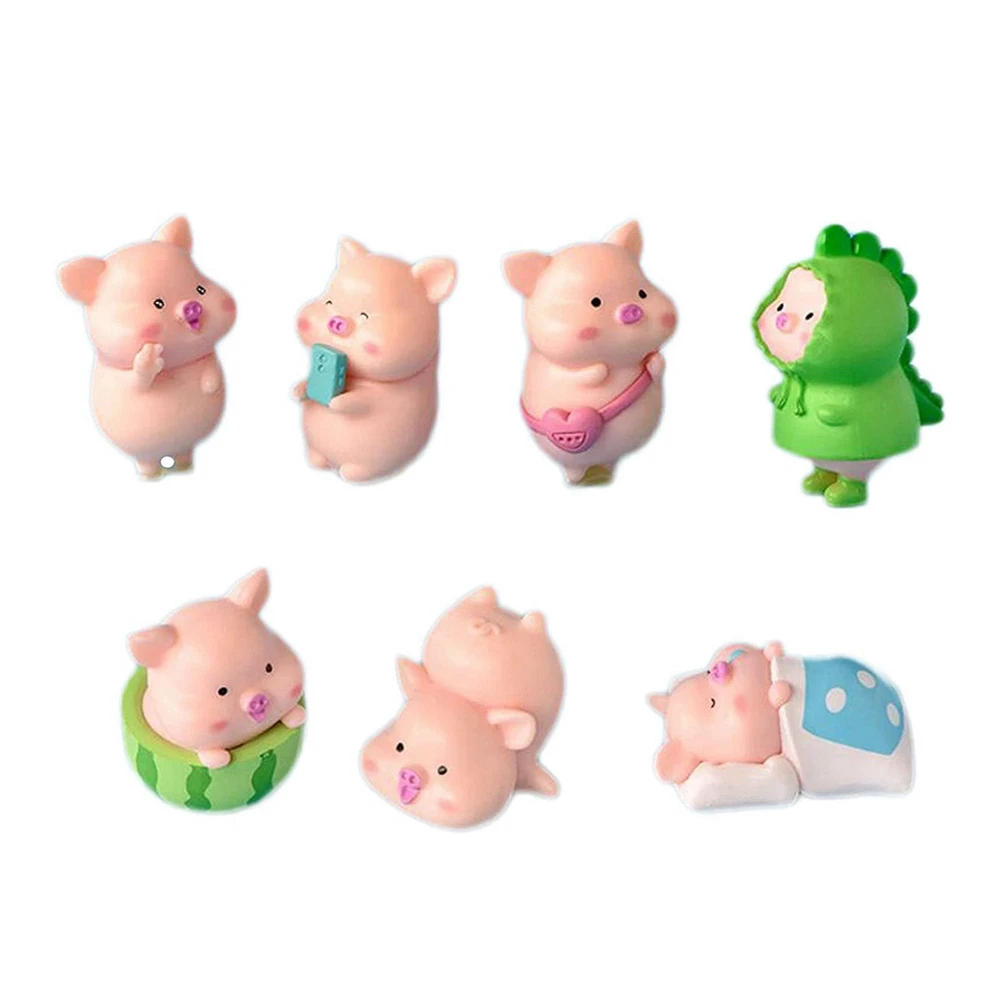 7Pcs Pig Plastic DIY Home Decoration Figurines Landscape Accessories Fairy Garden Miniatures Room Decor