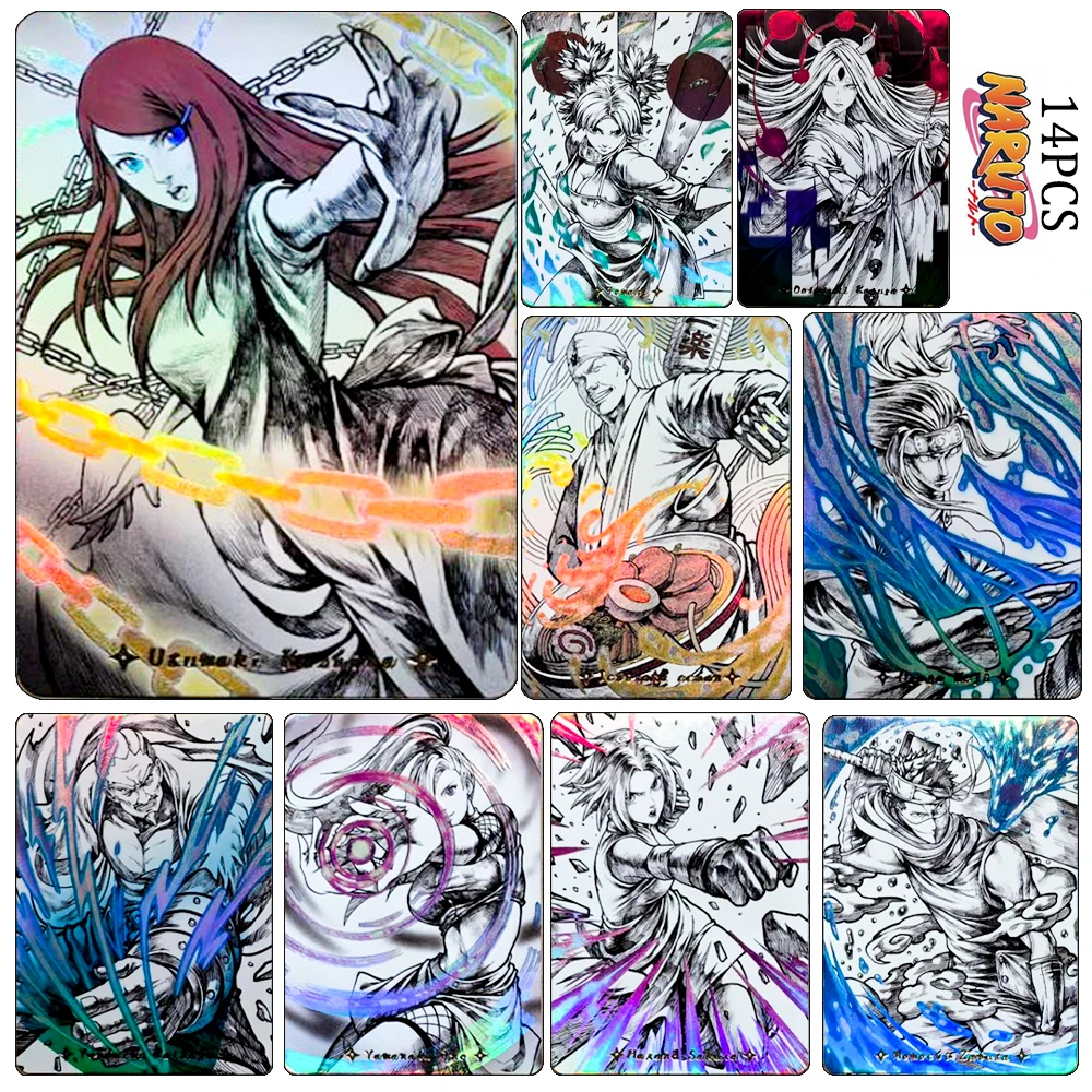 

Naruto DIY 14PCS/SET Hinata Sakura Haruno Tsunade Naruto Uzumaki Rainbow flashes Collectible cards Holiday Textured particles