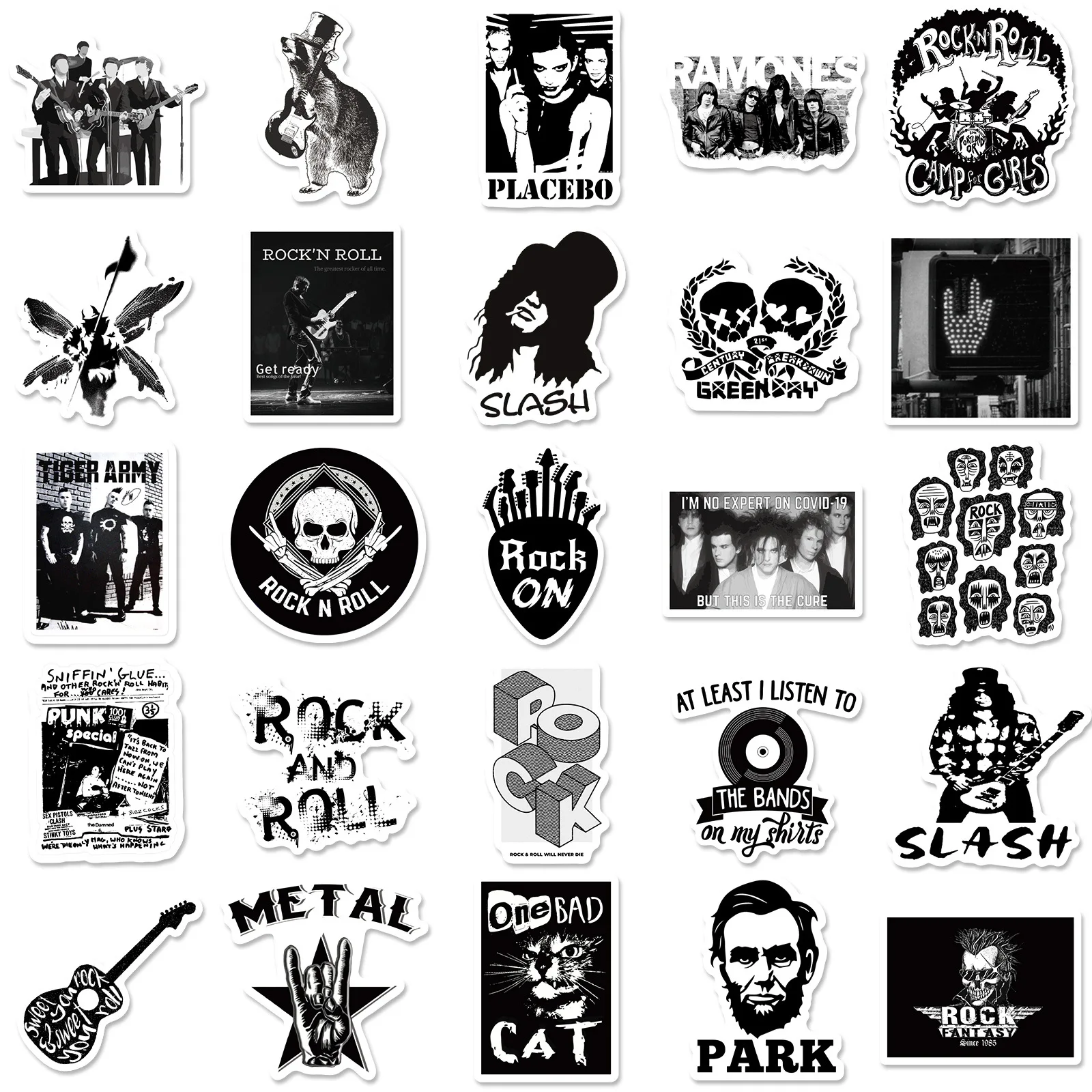 Banda de música rock adesivos, estética para ipad, telefone, motocicleta, skate, bagagem, copo, grafite, 50pcs