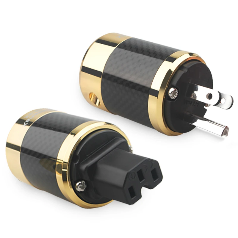 Hi-End Carbon Fiber Power Plug Cord Red Copper IEC Connector EU / US Version Audio Adapter