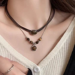 New Goth Vintage Colorful Stones Flower Pendant Necklace for Women Trendy Punk Collier Hippie Aesthetic Jewelry Christmas Gift