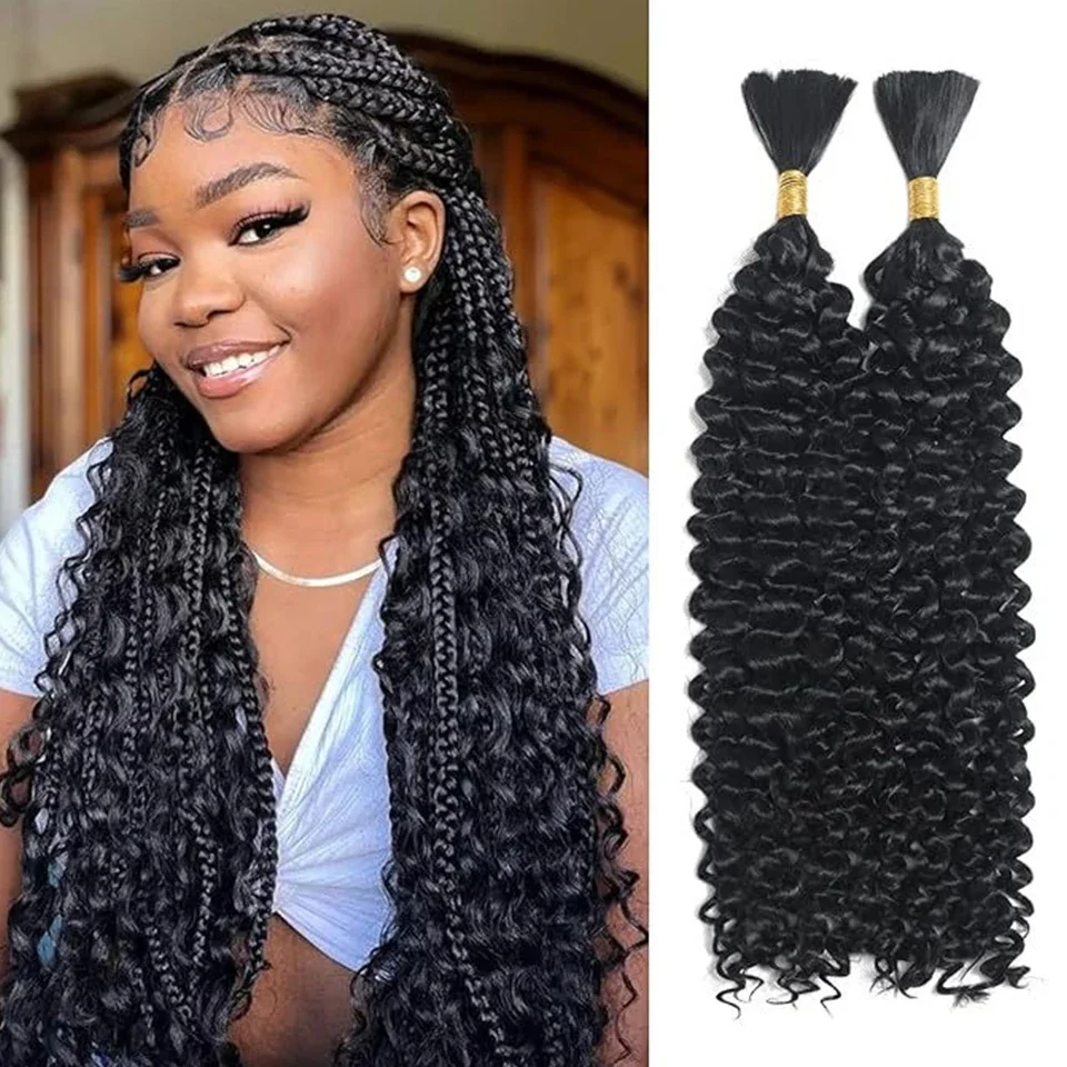 

Boho Curls Braiding Water Wave Human Hair Bulk For Braiding No Weft Braiding Hair For Boho Locs Crochet Braids Natural Black
