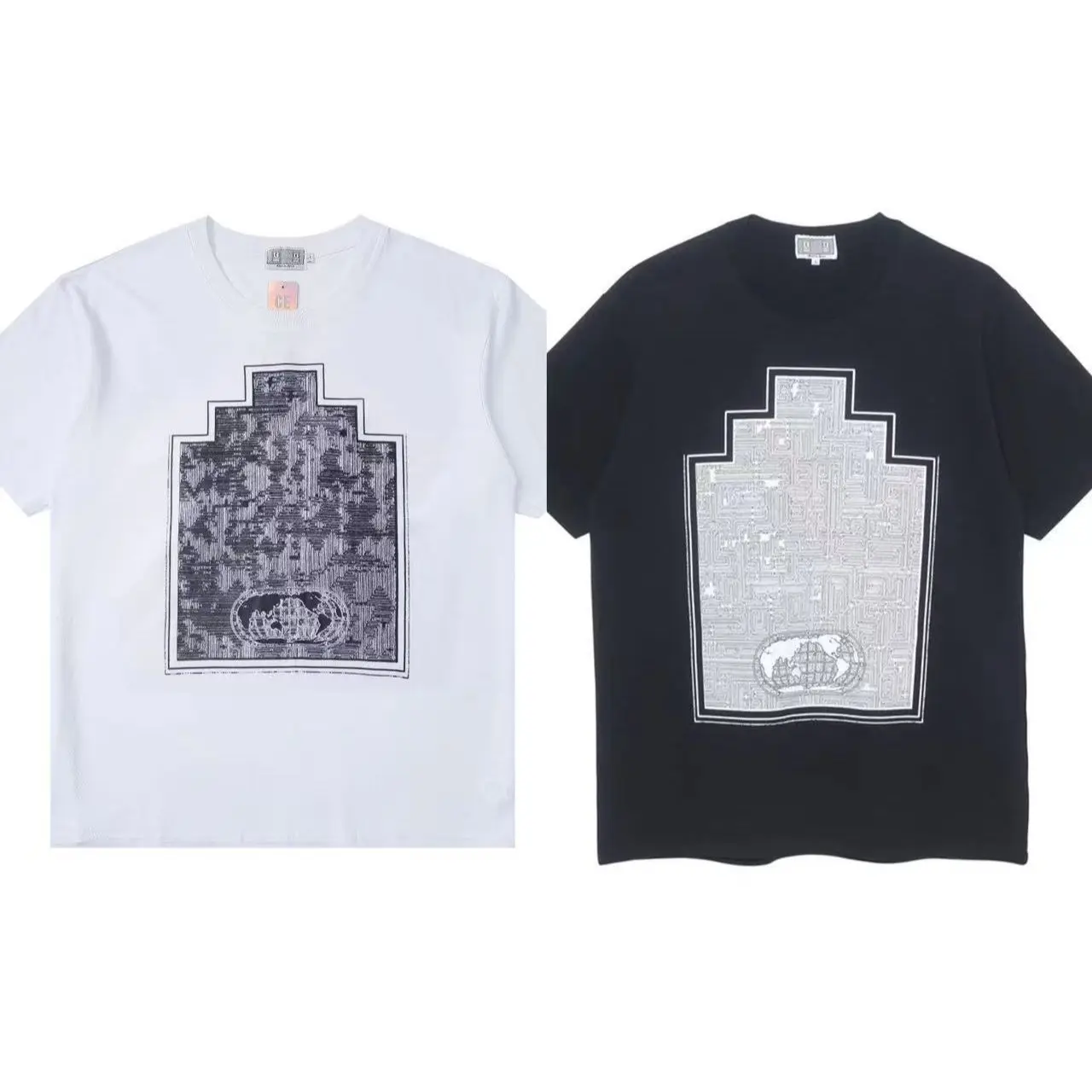 Cavempt T-shirt Loose Casual C.E Tshirts Top Tee Pixel Print Men's Women's Same Style Short Sleeve Cotton Tee Shirts