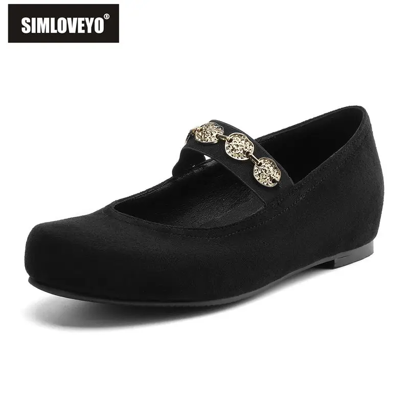 

SIMLOVEYO Pink Women Flats Round Toe Slip On Flock Suede Extended Size 41 42 43 Handmade Leisure Daily Mary Janes Shoes Footwear
