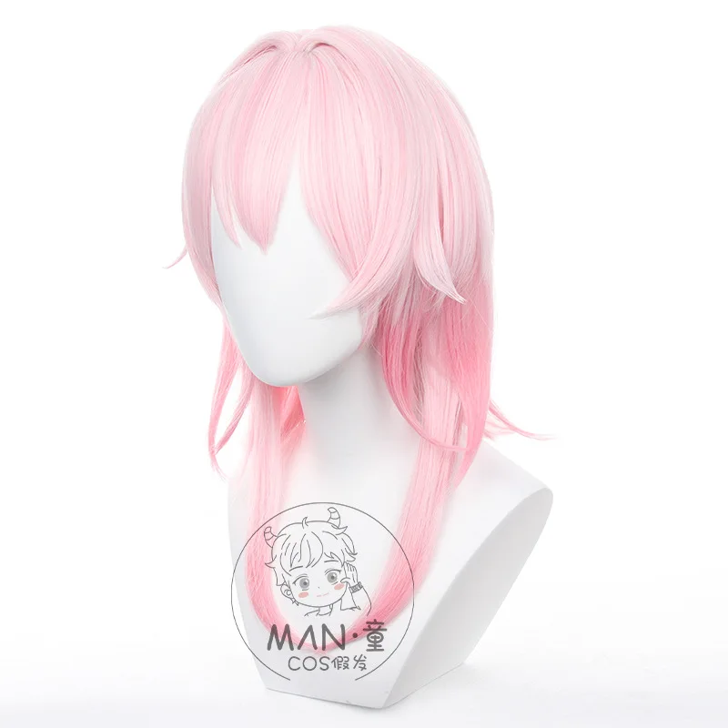 هونكاي: ستار ريل 7 مارس شعر مستعار كوسبلاي مقلد فروة الرأس وردي متدرج شعر قصير هدية الهالوين