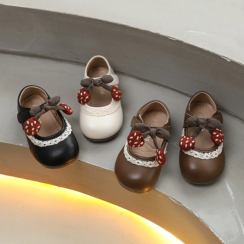 

Spring Autumn New Girls Leather Shoes 2026 Sweet Bow Children Fashion Mary Jane Shoes Lace Ruffled Edge Kids Princess Flat Shoes