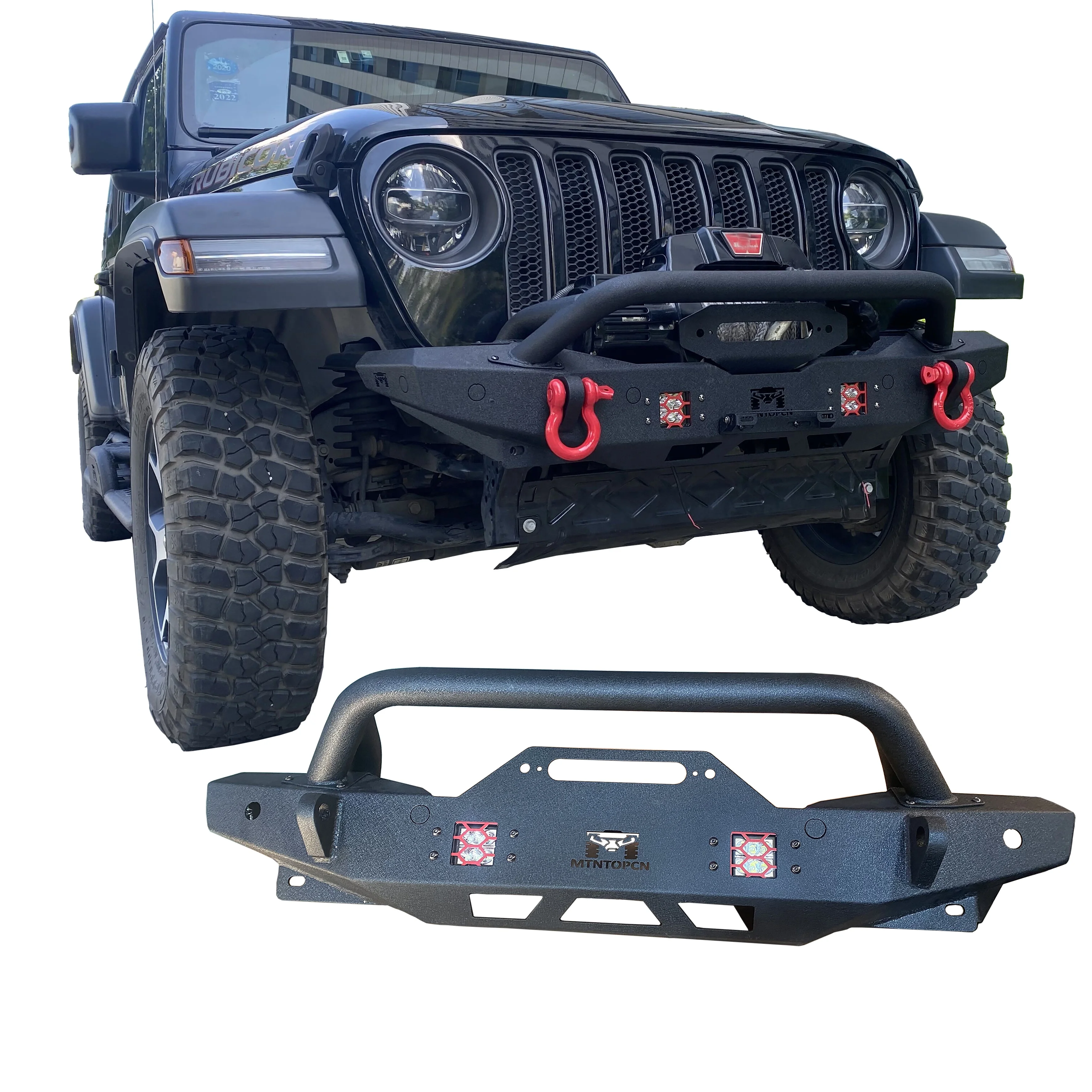 

MTNTOPCN AQMR Stubby Steel Передний бампер Rock Crawler, совместимый с Jeep Wrangler и Gladiator — максимальная защита