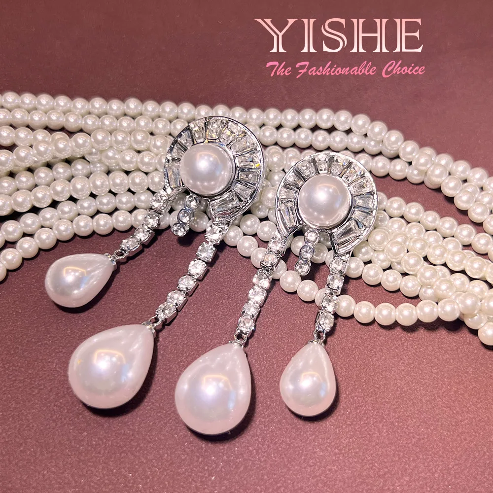 

European and American retro niche diamond-set white K pearl tassel, high-end cross-border hot-selling light luxury gold-plated p