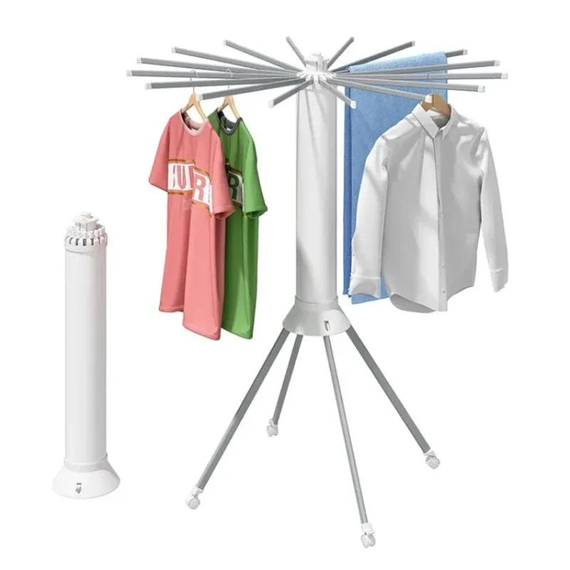

Space-saving rotating hanger Indoor and outdoor folding four-wheel portable laundry drying rack