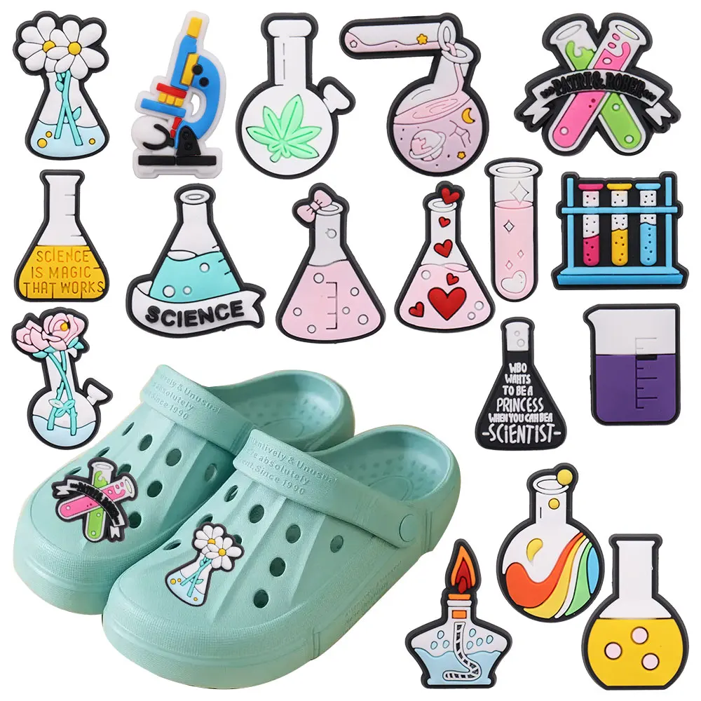 1Pcs PVC Flasks Test Tubes Alcohol Lamp Students Shoe Charms Science Lab Tools Buckle Clog Accessories Fit Bracelet