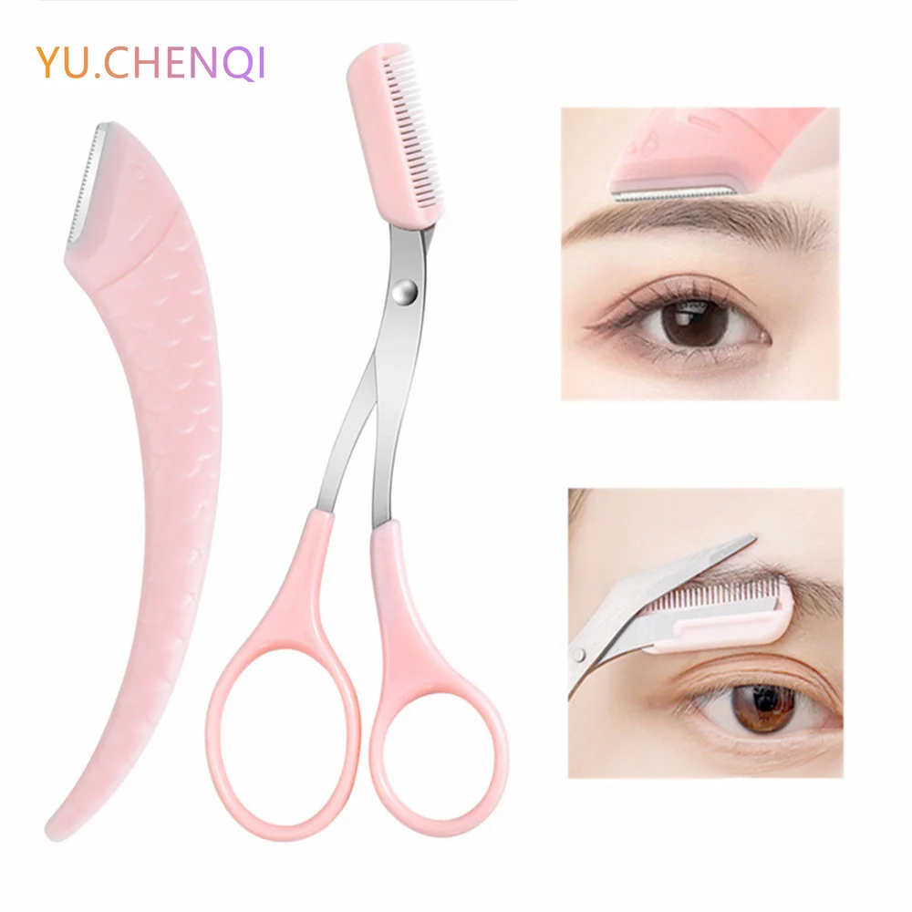 Eyebrow Trimming Knife Eyebrow Face Razor Eyebrow Scissors Brow Comb Trimmer Scraper Women Professional Beauty Makeup Tools