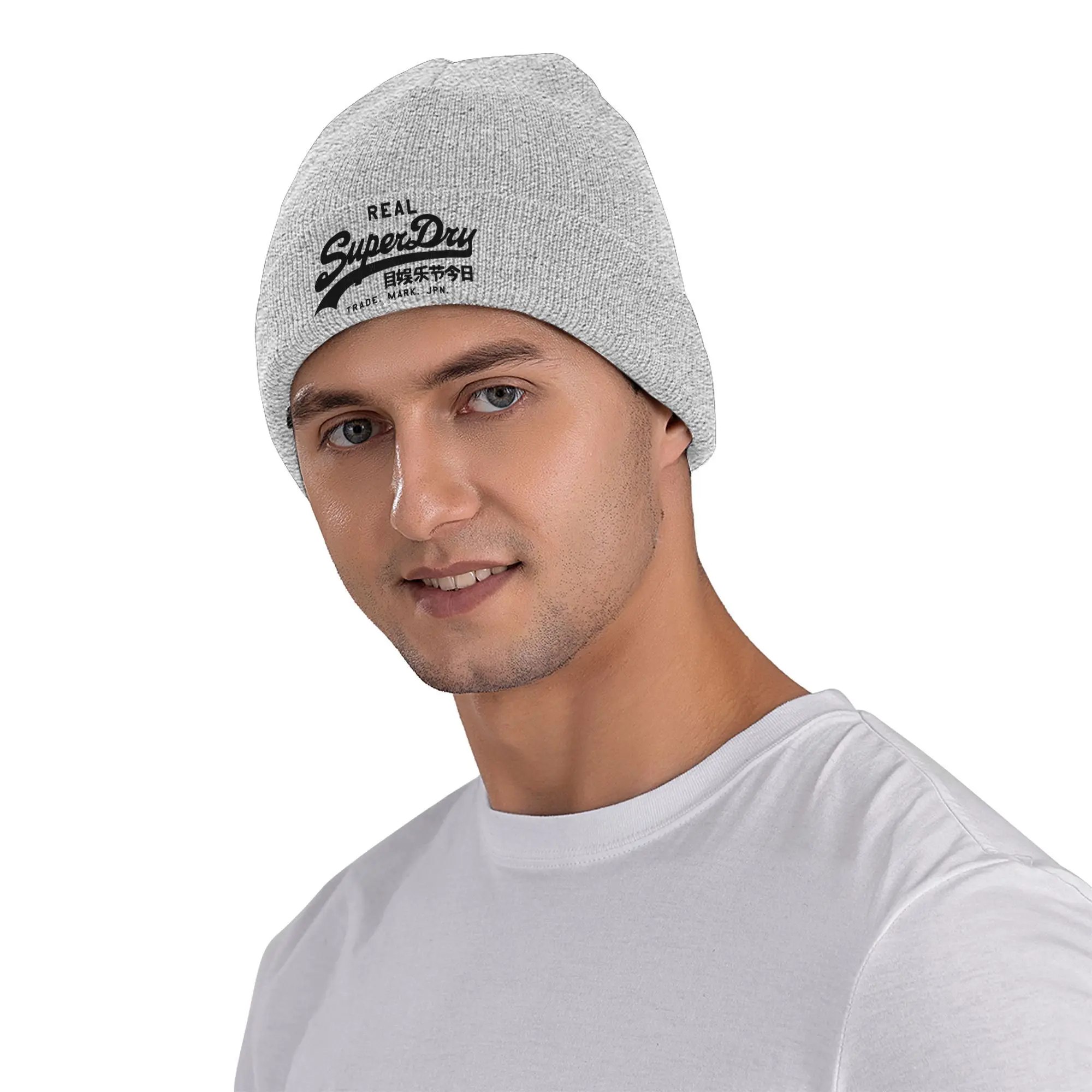 Superdry Real Merch Winter Knit Cuff Beanie For Men Women Letter Printed Skull Knitted Hat Cap Bonnet Knit Hat