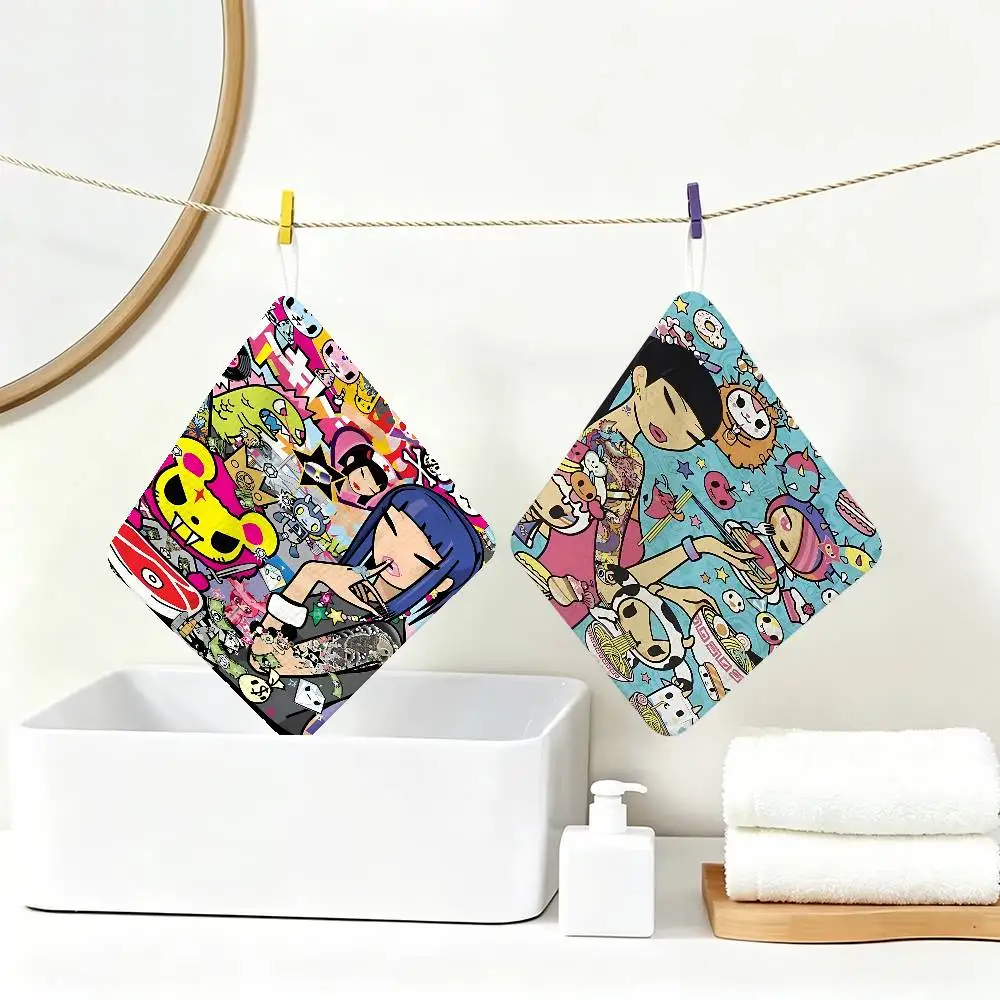 Kawaii T-Tokidoki Anime Soft Polyester Cotton Towel, Hanging Kitchen Style Hand Wiping Cloth for Restaurant Home
