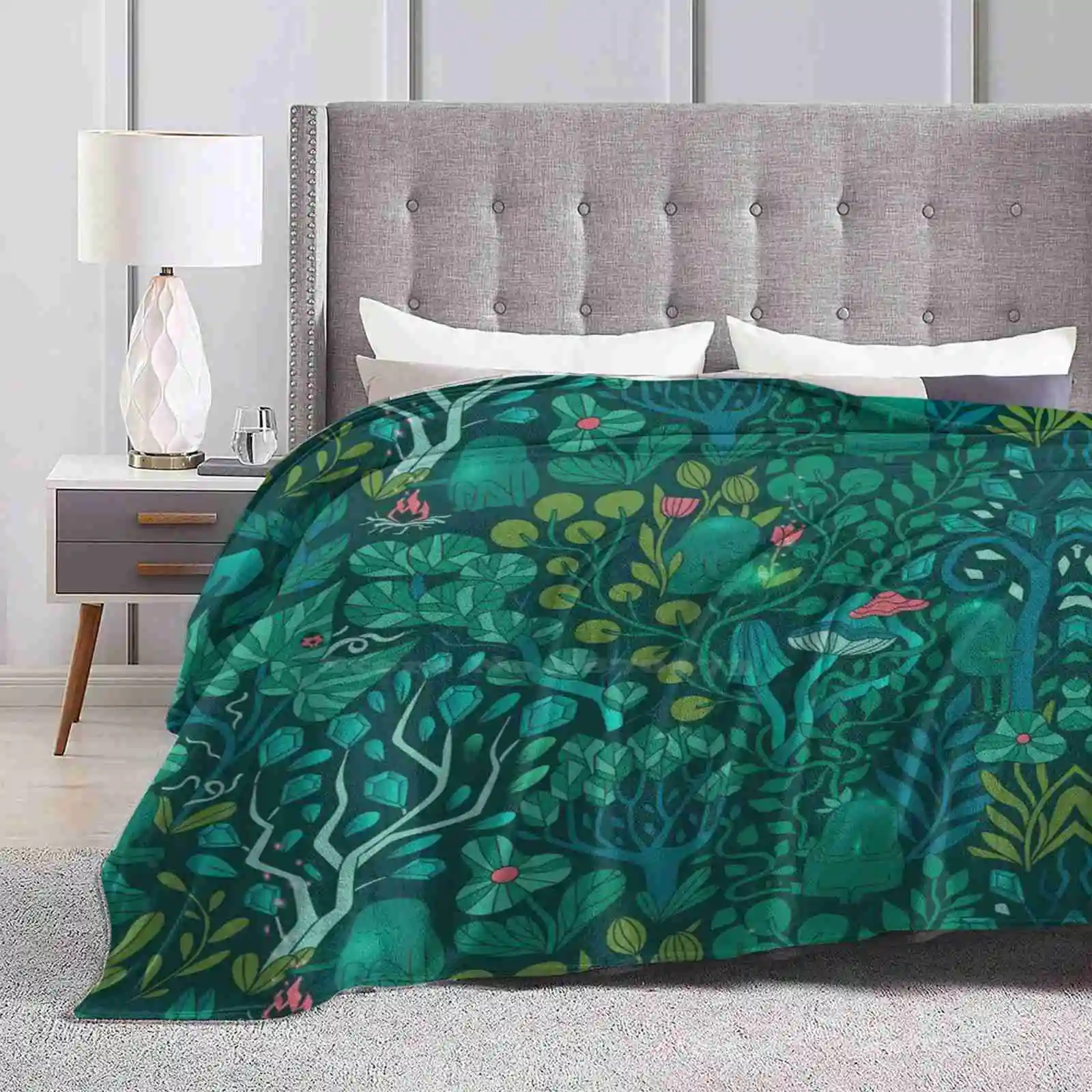 Emerald Forest Keepers. Fairy Woodland Creatures. Tree , Plants And Mushrooms Creative Design Comfortable Warm Flannel Blanket