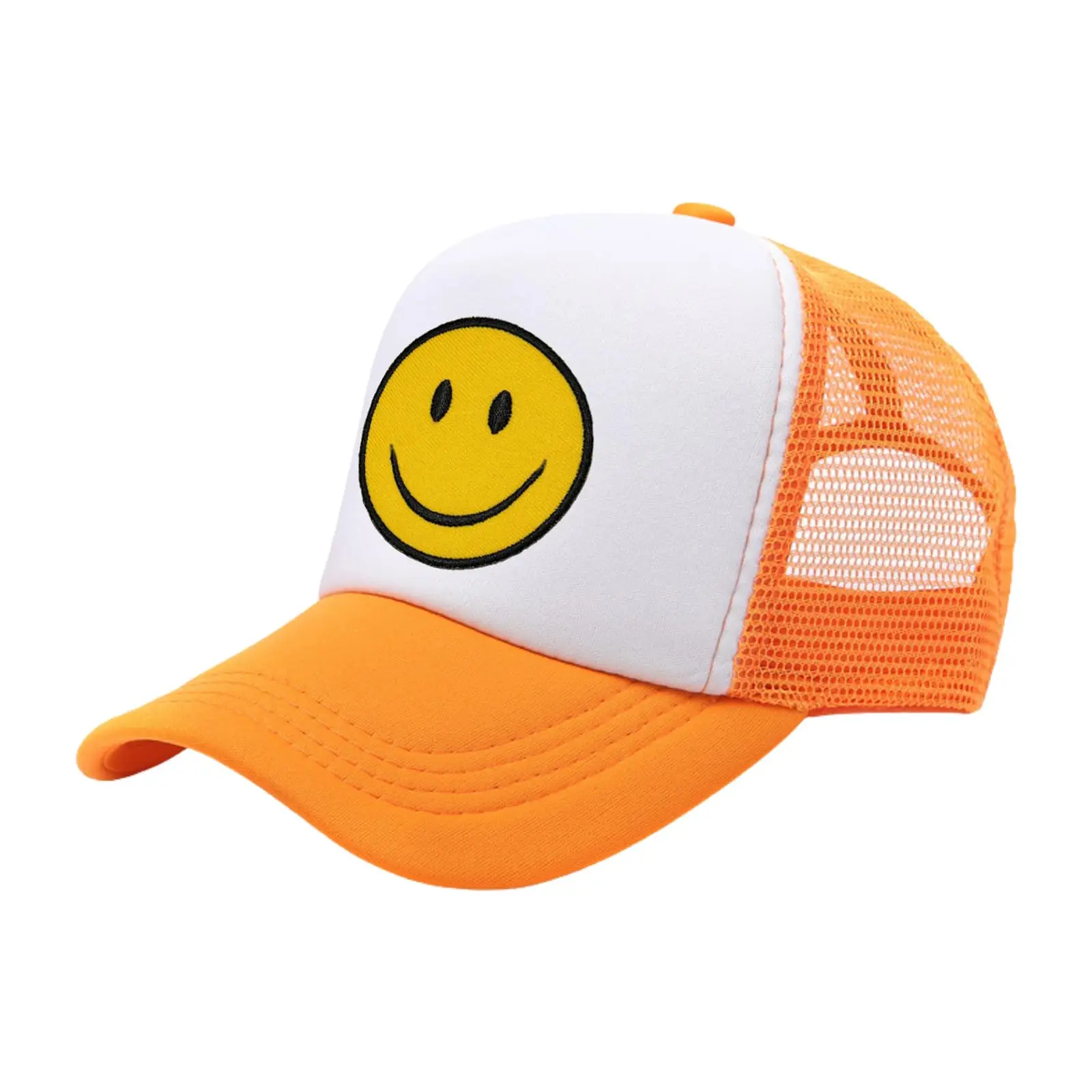 Smile Face Trucker Hat Retro Mesh Baseball Cap with Smile Patch Foam Neon High Crown Y2K Hats for Men Women (Orange)