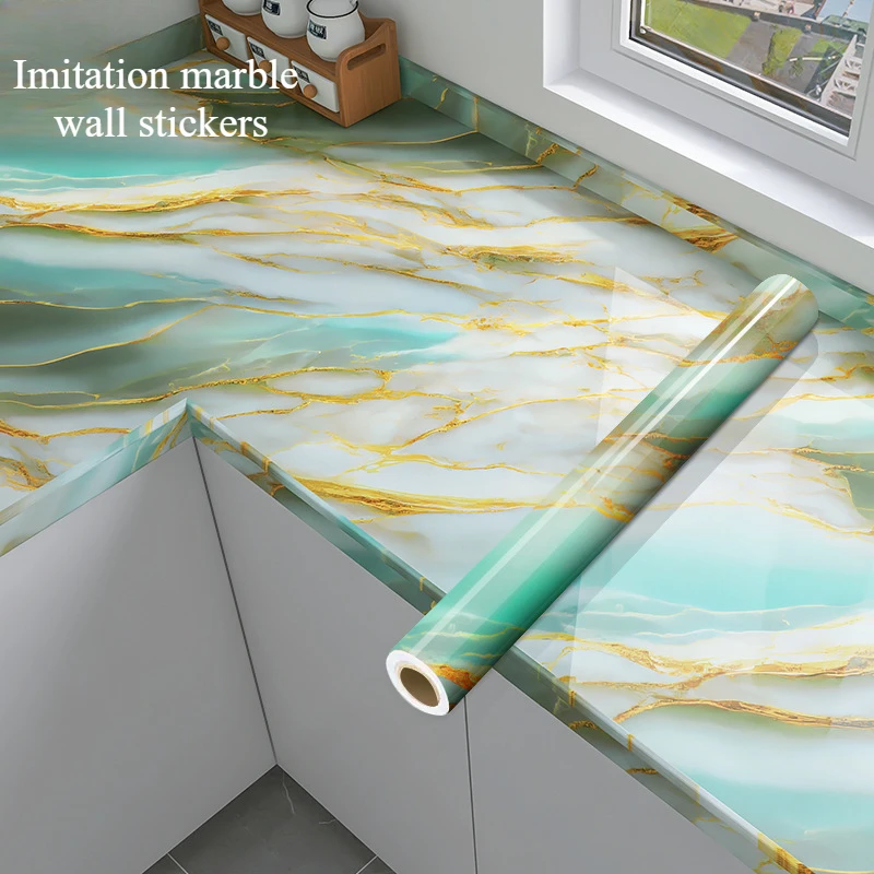 

60cm X1/3/5/10m Wall Adhesive Wallpaper Waterproof Oil Proof Foil Marble Decor Sticker Kitchen Bathroom Renovation Decorative