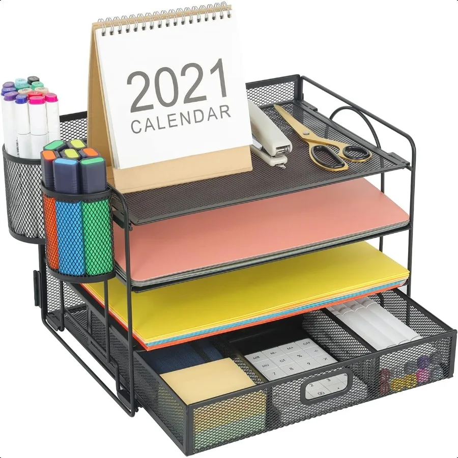 

Marbrasse Desk Organizer and Accories4Tier Paper File Letter Tray Accories Workspace Desk Organizers with Drawer and 2 Pen Hold