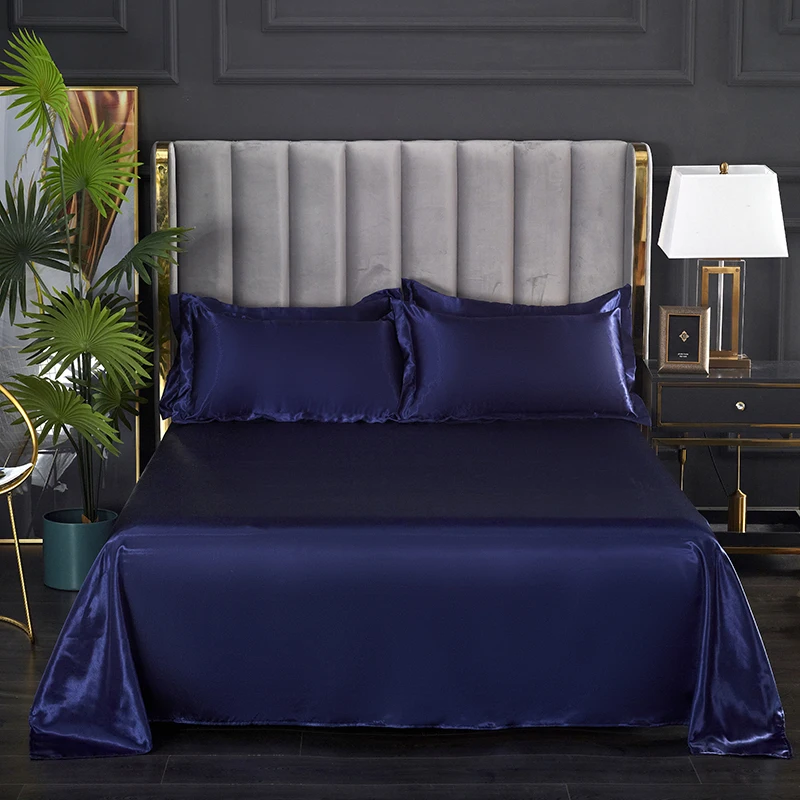 Monnom New European Satin Duvet Cover Set Include Duvet Cove Flat Sheet and Pillowcases Double Single Size Bedding Set AU- Queen