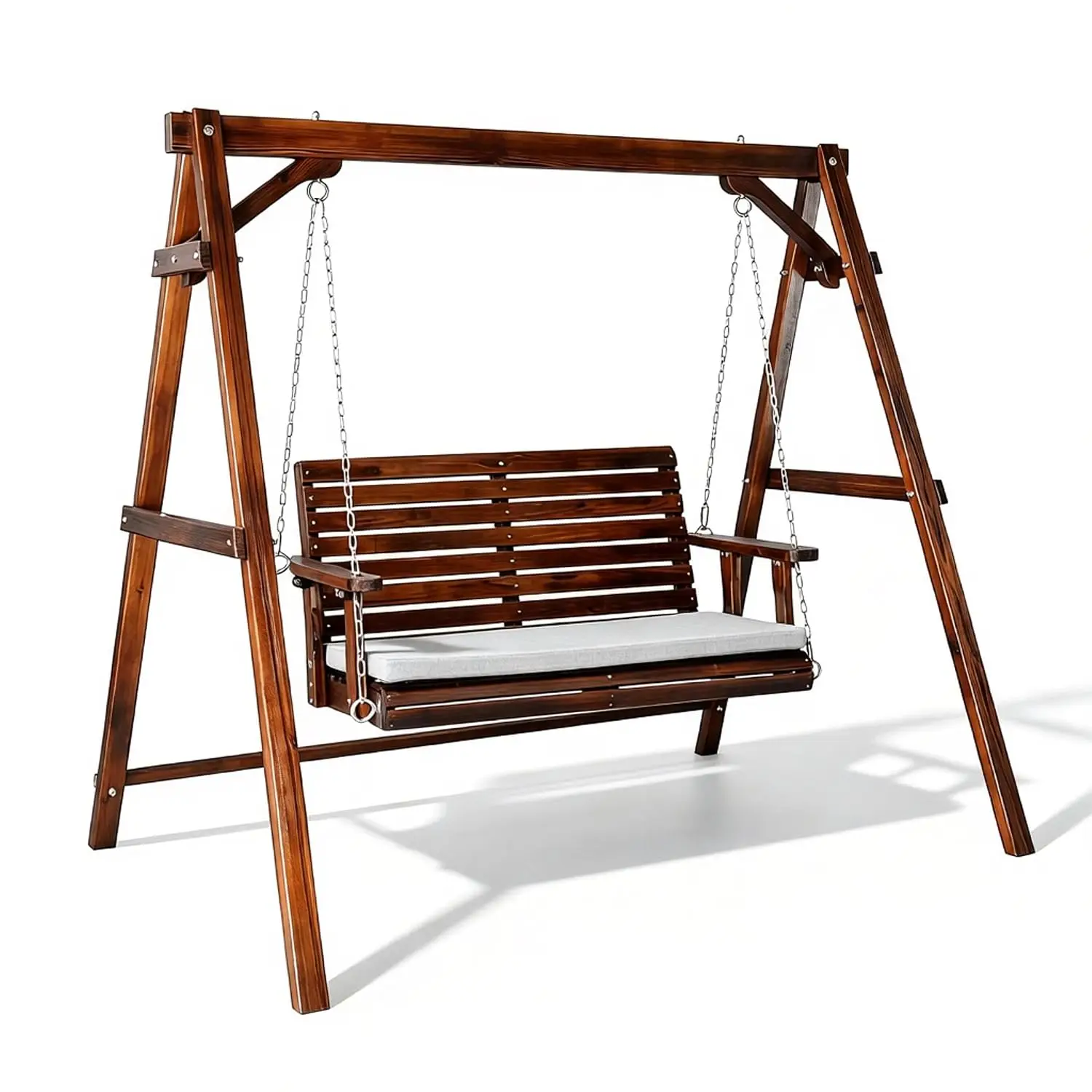 4 FT Outdoor Porch Swing with Frame, Patio Hanging Swing & Stand with Extra Cushions Heavy Duty 880 LBS for Yard,, Customized