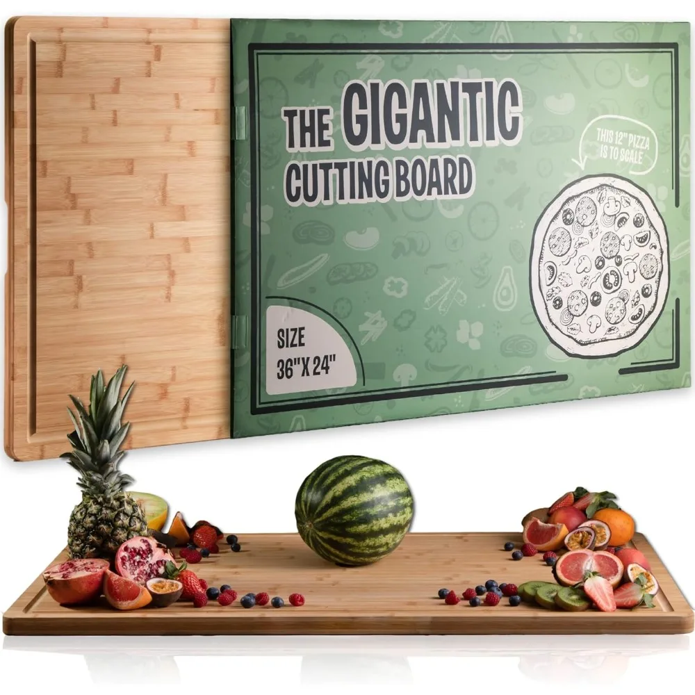 

Massive Extra Large Cutting Board for Kitchen 36 X 24 by Grizzly Living - Heavy Duty Bamboo Chopping Boards for Meat, Veg & Char