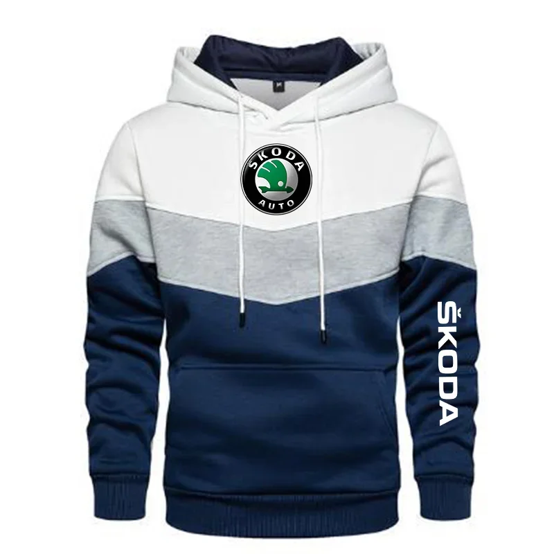 Neue Frühling Herbst Herren Skoda Logo Patchwork Farbe Pullover Langarm Hoodie Mode Baumwolle Hoody Sweatshirt