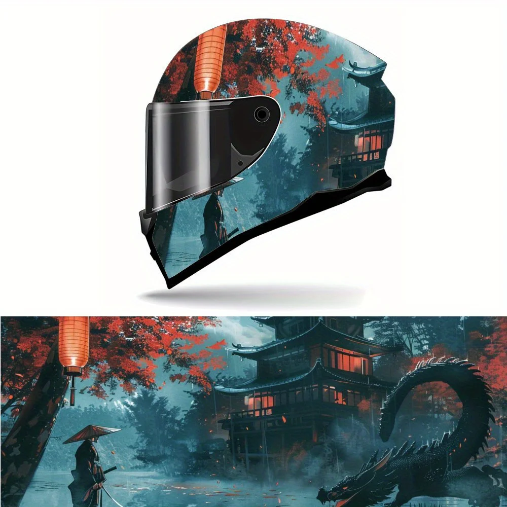 

Warrior and Dragon Battle PVC Motorcycle Helmet Vinyl Wrap, Self-Adhesive Waterproof Sticker, Anti-Scratch Decorative Film for F