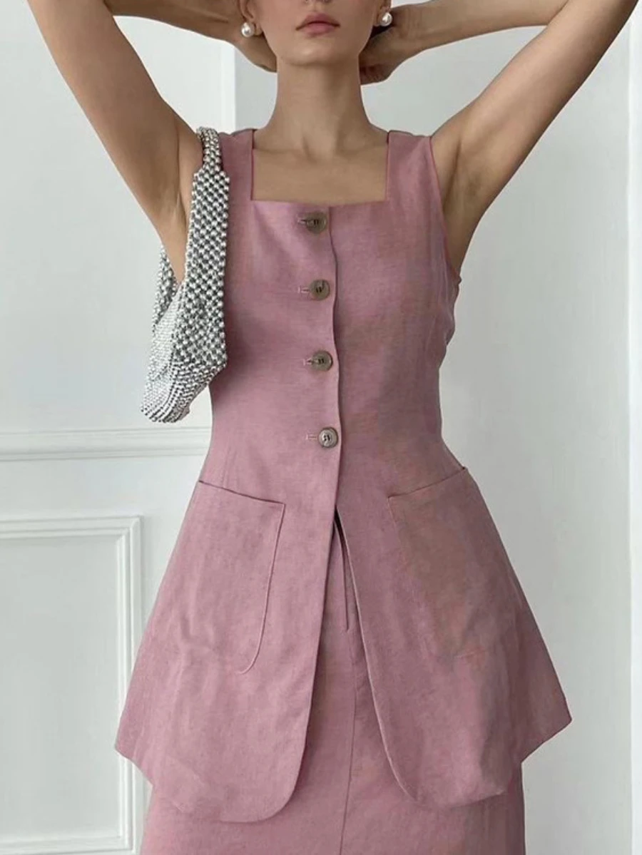 Bornladies Summer Women Sleeveless Vest Half Skirt Set Fashion Stylish Office Lady Tank Top Temperament Skirt Two Piece Set