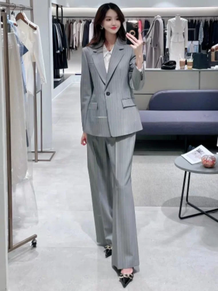 

Spring New Style Korean Version Slimming Fashionable Suit Jacket And Pants Two-Piece Set for Women High Waist Long Pants