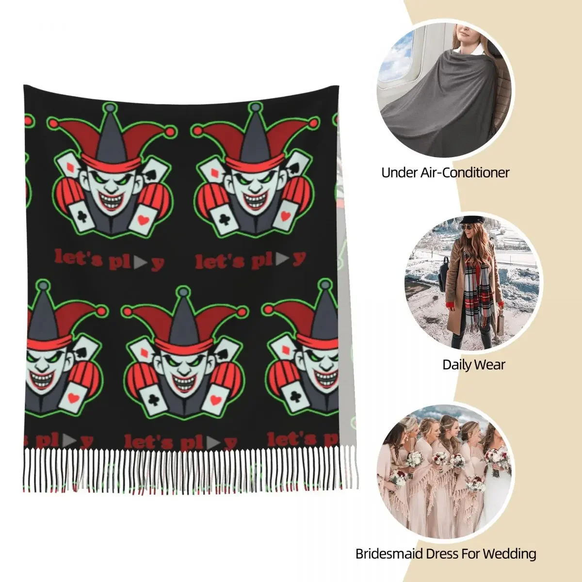 

Шарф для покерной карты, казино, шарфы с кисточками, женские мягкие теплые шали и накидки, большая осенне-зимняя шаль