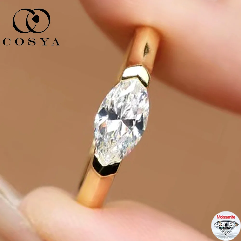 

COSYA S925 Silver 5*10mm Marquise Cut Zircon Ring For Women 18K Gold Plated Lab Diamond Wedding Band Sparkling Fine Jewelry Gift