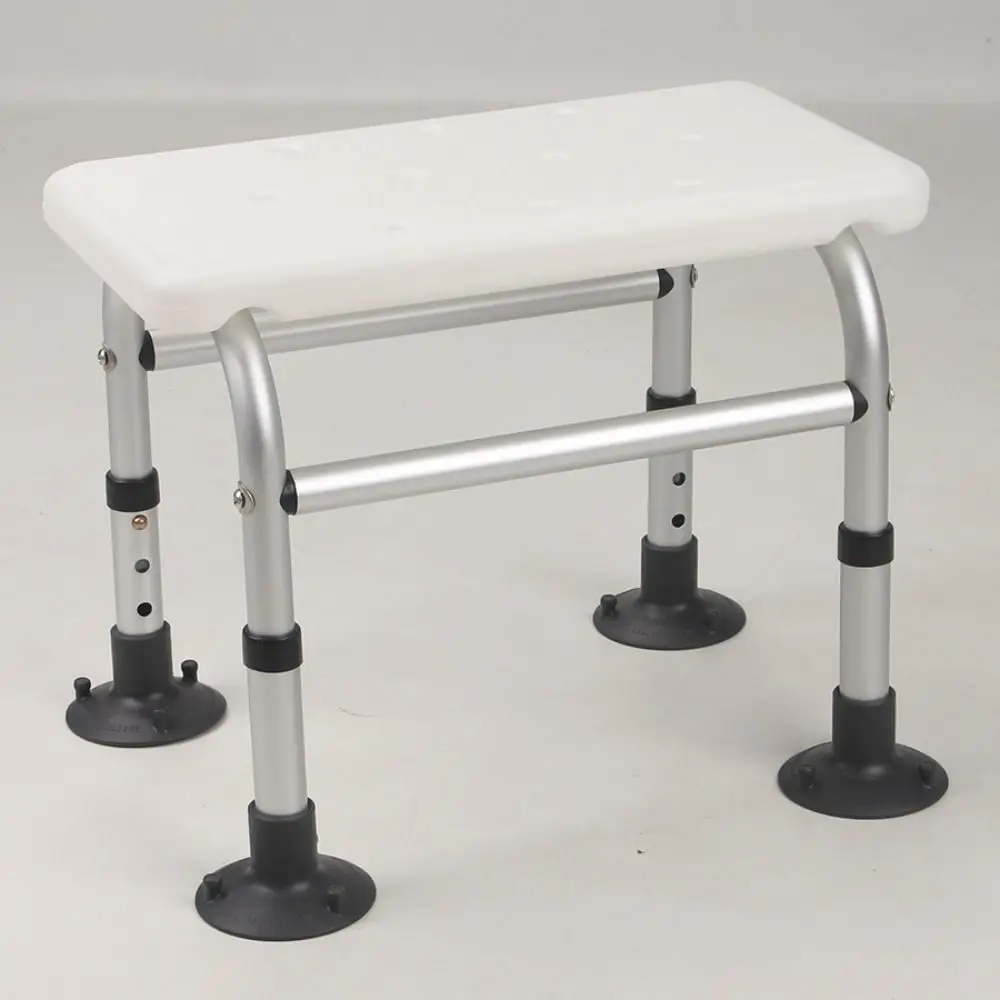 Aluminum Alloy Shower Chair Silver White Adjustable Height Bath Stool Non Slip Feet Drainage Holes Shower Stool